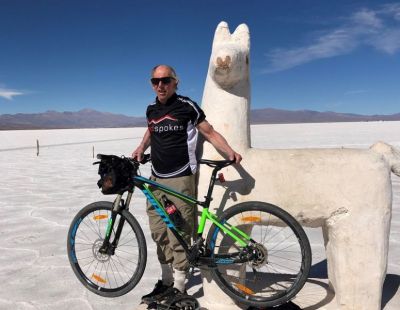 Bob Travers Cycling on the  tour with redspokes